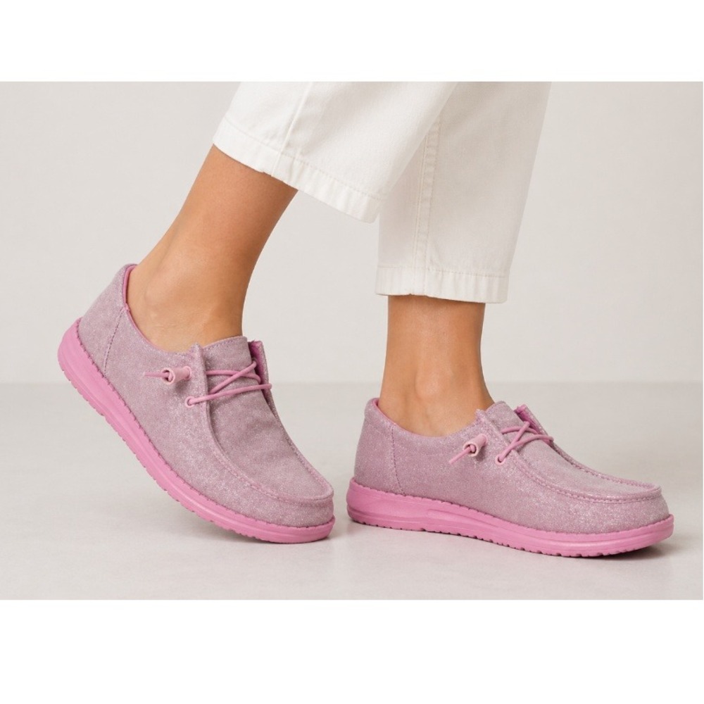 Hey Dude Women's Pink Wendy Funk Sparkle Slip On Loafers Size 8 NWT